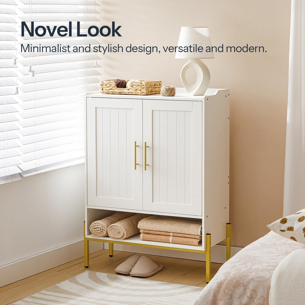 HOOBRO Shoe Cabinet, 5-Tier Shoe Storage Organizer with Doors, Wooden Shoe Cabinet Storage for Entryway, Freestanding Shoe Rack Cabinet with 3 Adjustable Shelves for Hallway, Gold and White DW41SC01 HOOBRO