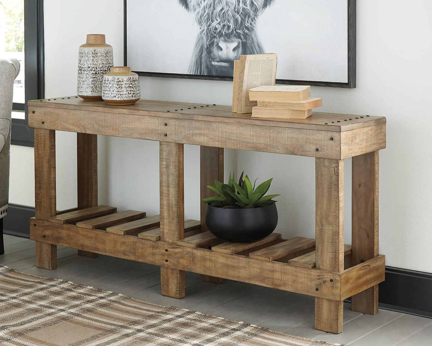 Signature Design by Ashley Susandeer Rustic Farmhouse Console Sofa Table, Brown - WoodArtSupply