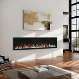 Unineo 72 Inch Electric Fireplace w/Aluminum Frame, Hidden Air Vents Design, Recessed and Wall Mounted Fireplace Heater w/Thermostat, 12×13×5 Realistic Flame, Visual Remote, Log and Crystal, Black Unineo