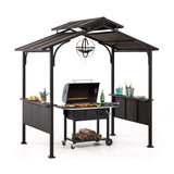 Sunjoy Grill Gazebo 5 ft. x 8 ft. Brown Steel Frame Double Tiered Hardtop Gazebo with Ceiling Hook and Shelves Sunjoy