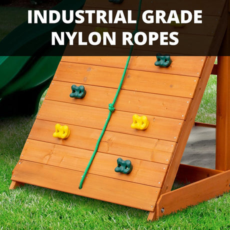 Gorilla Playsets 01-1076 Avalon Wooden Swing Set with Oversized Green Vinyl Canopy Roof, Climbing Wall, Ladder, Swings and Slide Gorilla Playsets