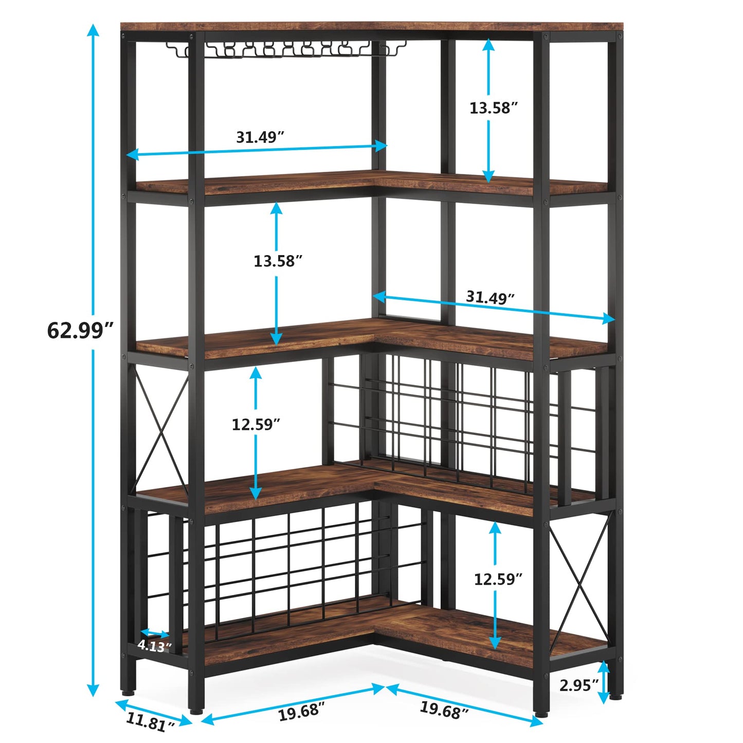 Tribesigns Large Corner Wine Rack, 5-Tier L Shaped Industrial Freestanding Floor Bar Cabinets for Liquor and Glasses Storage, Wooden Wine Bottle Holder Shelf for Home Kitchen (Rustic Brown) - WoodArtSupply