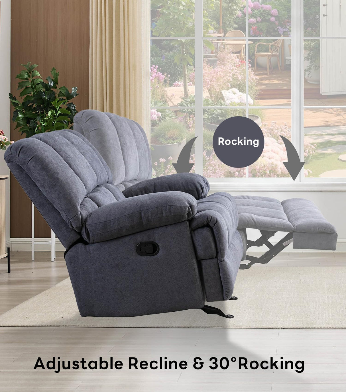 WILLOVE Oversized Rocker Recliner Chair Rocking Recliners Overstuffed Soft Big Man Manual Recliner Extra Large Living Room Chair 350 LBS Capacity, Grey, XL WILLOVE