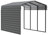 Arrow Carports Galvanized Steel Carport, with 1-Sided Enclosure, Compact Car Metal Carport Kit, 10' x 15' x 9', Charcoal Arrow Shed