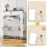 IRONCK Shoe Storage Cabinet with 2 Flip Drawers & Barn Door Design, Freestanding Shoe Cabinet Organizer with Drawer and Shelves for Entryway, Farmhouse Shoe Rack Cabinet, White/Black IRONCK