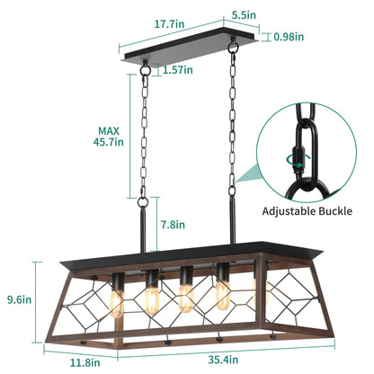 YITAHOME 5-Light Pendant Lights Island Fixture, Farmhouse Rustic Rectangular Chandelier for Dining Room, Kitchen, Living Room, Entryway, UL Listed, Bronze - WoodArtSupply