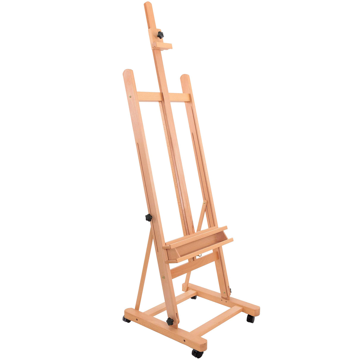 U.S. Art Supply Medium Wooden H-Frame Studio Easel with Artist Storage Tray and Wheels - Mast Adjustable to 96" High, Holds Canvas to 48" - Sturdy Beechwood Holder Floor Stand - Display Paintings U.S. Art Supply