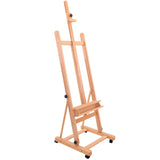 U.S. Art Supply Medium Wooden H-Frame Studio Easel with Artist Storage Tray and Wheels - Mast Adjustable to 96" High, Holds Canvas to 48" - Sturdy Beechwood Holder Floor Stand - Display Paintings U.S. Art Supply