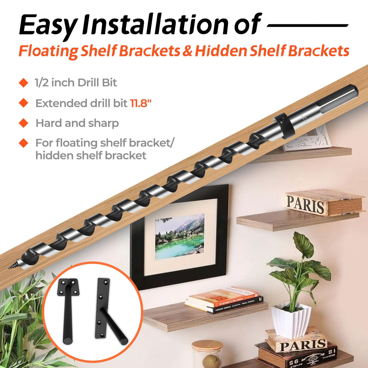 Swozzto Dowel Jig Kit for Floating Shelf Bracket(& 1/2" x 11.8" Drill Bit), Self-centering Scriber(& 1/4", 5/16", 3/8" Drill Bit),Drill Guide for Hidden Shelf Brackets & Mantels,Centering Hole Drill Swozzto