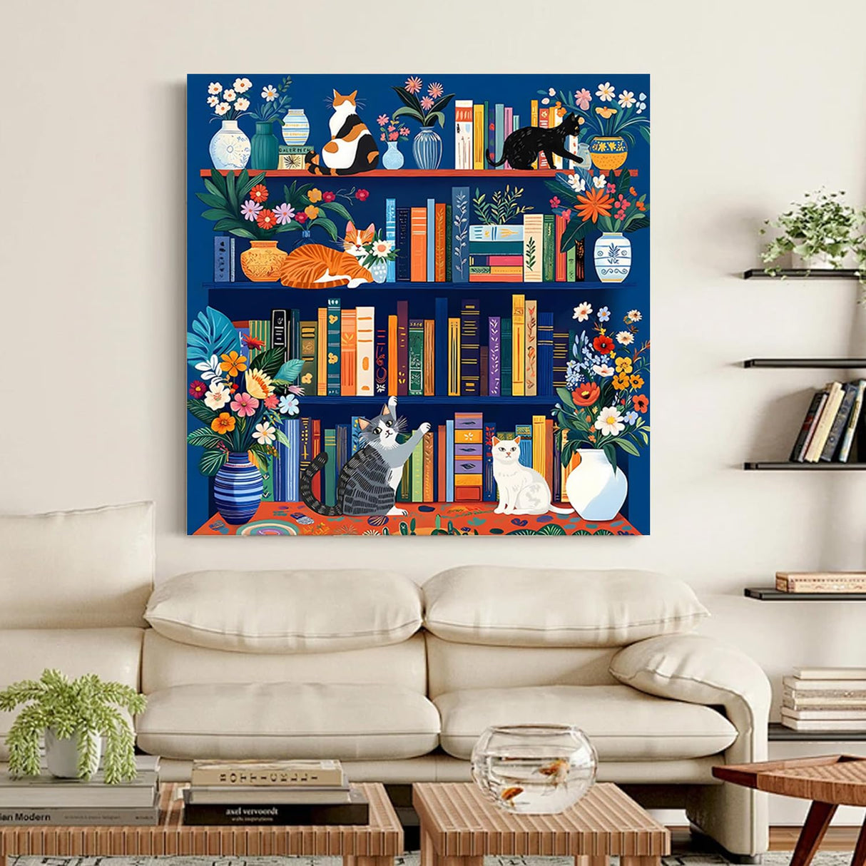 Diamond Art Kits for Adults Beginner, Cat Bookshelf Library DIY Modern Diamond Painting Kits 5D Diamond Dots Gem Art Crafts with Tools,Round Full Drill Funny Crafts for Home Wall Decor&Gift-12x12 inch Fairyland JinWenn
