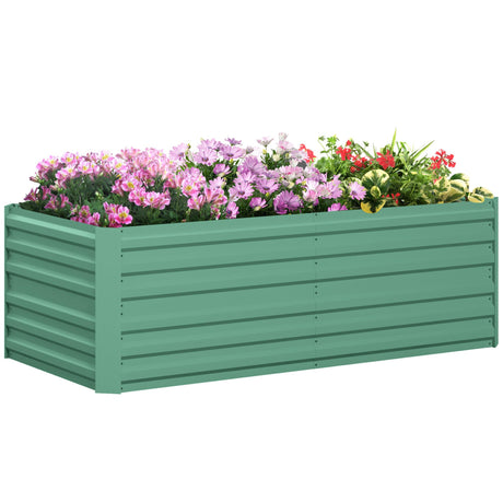 Outsunny Galvanized Raised Garden Bed Kit with Reinforcing Bars, Large and Tall Metal Planter Box for Vegetables, Flowers and Herbs, 6' x 3' x 2', Light Green Outsunny