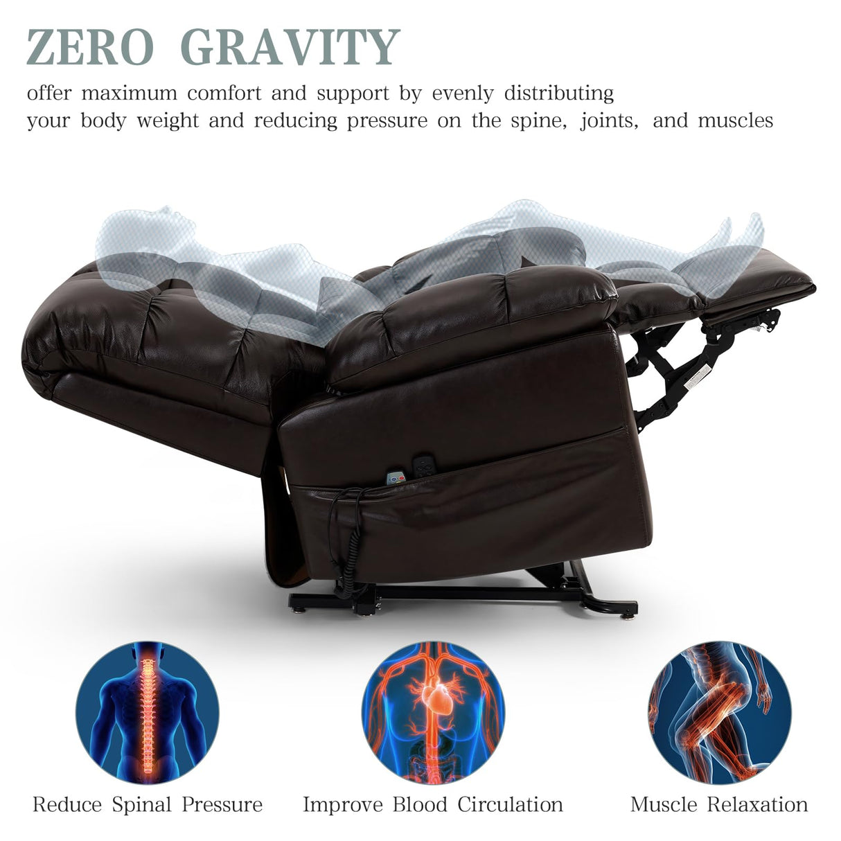 Power Lift Recliner Chair for Elderly, Triple Motor Zero Gravity, Infinite Position, Genuine Leather, Preset Mode Massage&Heating by Remote Control, Lumbar Pillow, USB Port, Side Pockets (Brown) RESTREAL