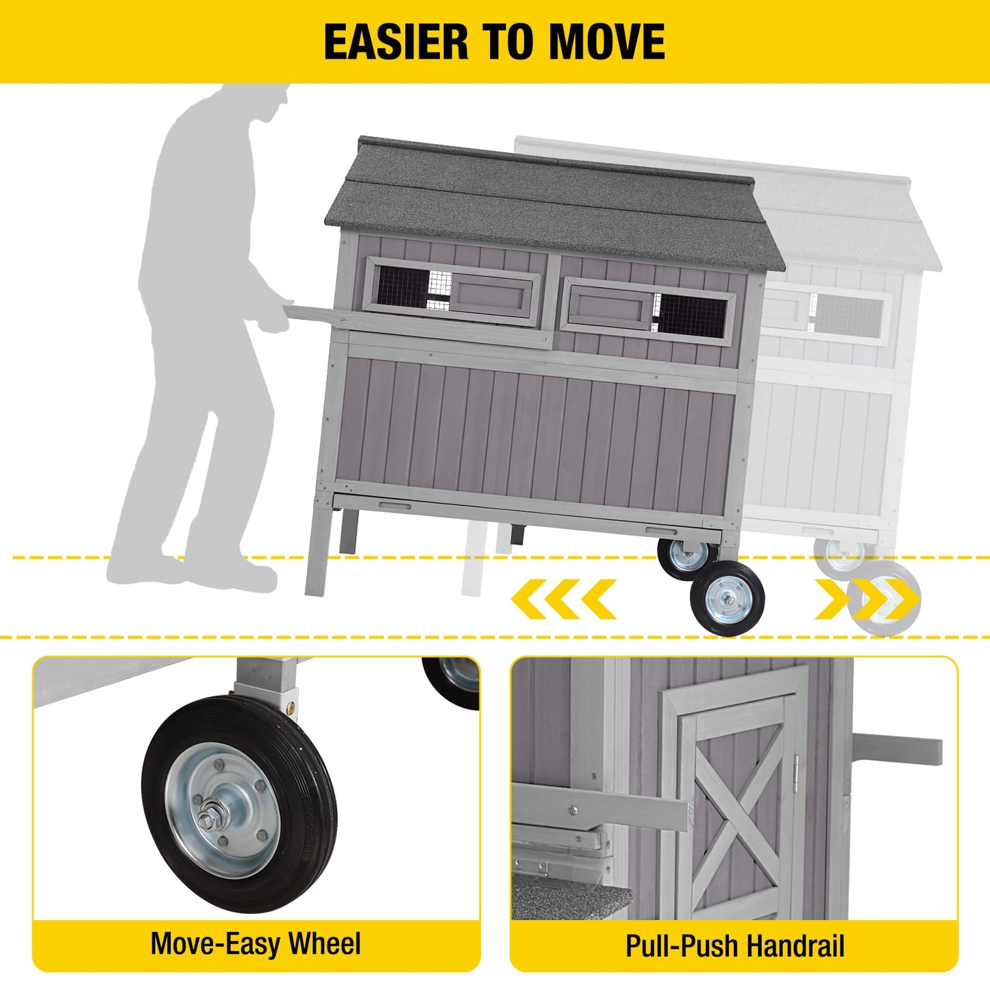 Aivituvin Chicken Coop Upgrade Durable Outdoor Chicken House with Large Wheels, Nesting Box, Leakproof Pull-on Tray and UV-Resistant Roof Panel - WoodArtSupply