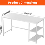 JOISCOPE Home Office Desk with Double Reversible Side Shelves and Headphone Hooks, Computer Desk for Working, Gaming, Studying, 55 inches, White JOISCOPE