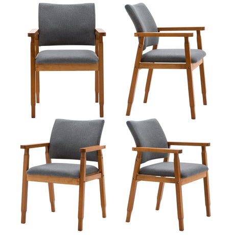 thksbought Set of 4 Mid Century Modern Walnut Dining Chairs Wood Arm Grey Fabric Kitchen Cafe Living Room Decor Furniture thksbought