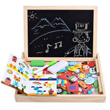 Wooden Toy Magnetic Board Puzzle Games , Double Side Jigsaw &Drawing Sketchpad Writing Dry Erase Board Chalkboard Educational Toys for Kids Angelo home