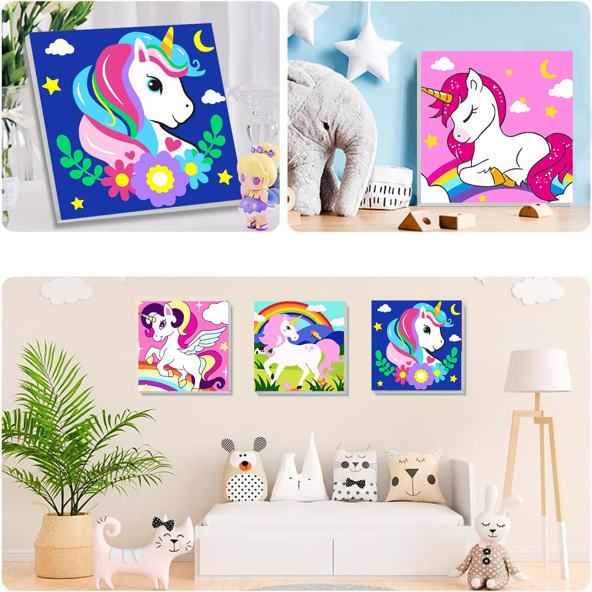 4 Pack Cartoon Paint by Number for Kids with Wooden Frame, Cartoon Paint by Numbers for Kids Ages 4-8-12, Easy Painting with Numbers DIY Acrylic Oil Painting Kits for Home Wall Decor (8X8 inch) xackcme