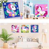 4 Pack Cartoon Paint by Number for Kids with Wooden Frame, Cartoon Paint by Numbers for Kids Ages 4-8-12, Easy Painting with Numbers DIY Acrylic Oil Painting Kits for Home Wall Decor (8X8 inch) xackcme