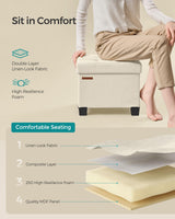 SONGMICS Storage Ottoman, Small Ottoman Foot Rest with Legs, 12.6 x 15.8 x 13.2 Inches Foot Stool, Ottoman with Storage, Load up to 660 lb, for Living Room, Bedroom, Dorm, Cream White ULSF012W01 SONGMICS