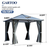 GARTOO 10’x10’ Patio Hardtop Gazebo with Polycarbonate Roof, Waterproof Outdoor Canopy Gazebo, Steel Frame Permanent Pavilion with Curtains and Netting, Perfect for Backyard, Patio, Lawn, Garden GARTOO
