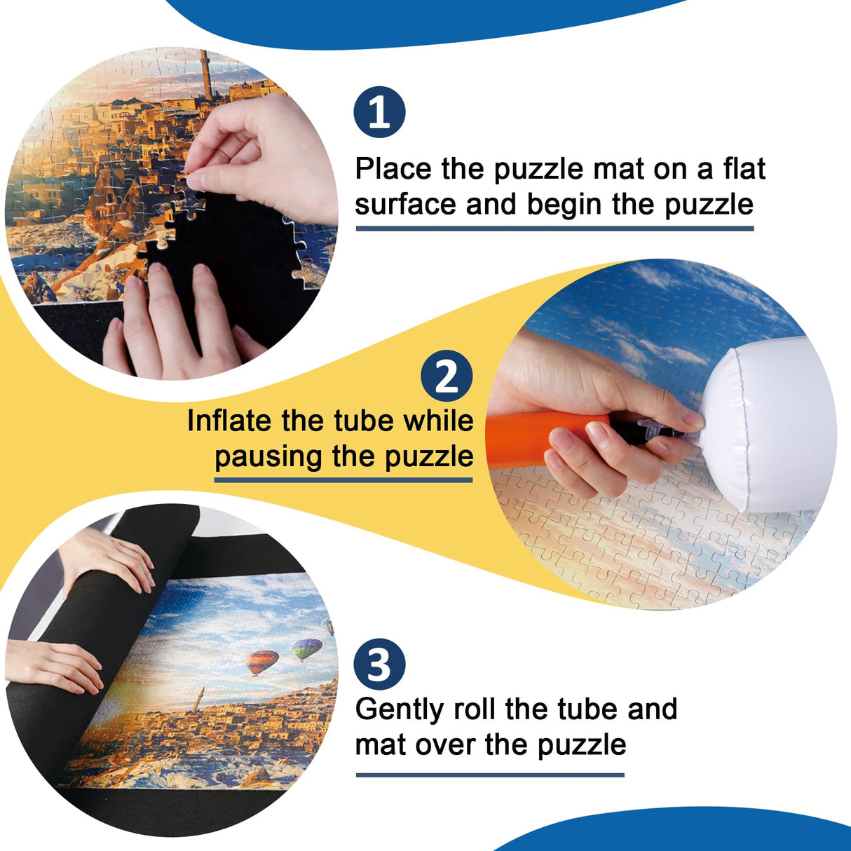 Jigsaw Puzzle Mat Roll Up Fits 2000 1500 1000 Pieces Puzzles, Large Pad Portable Table Non-Slip Board Saver Mats with 2 Sorting Trays, Inflatable Tube, 3 Straps, Keeper Storage Bag, Adults Kids Gifts Genovega