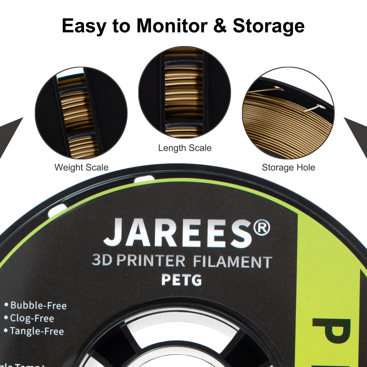 JAREES PETG Filament 1.75mm Bundle for 3D Printer, Total 2KG Metal-Like Consumable 1kg (2.2lbs) 1X2 Spool, High Speed Metallic Finish PETG, Dimensional Accuracy +/- 0.03 mm, Silver and Bronze Gold JAREES