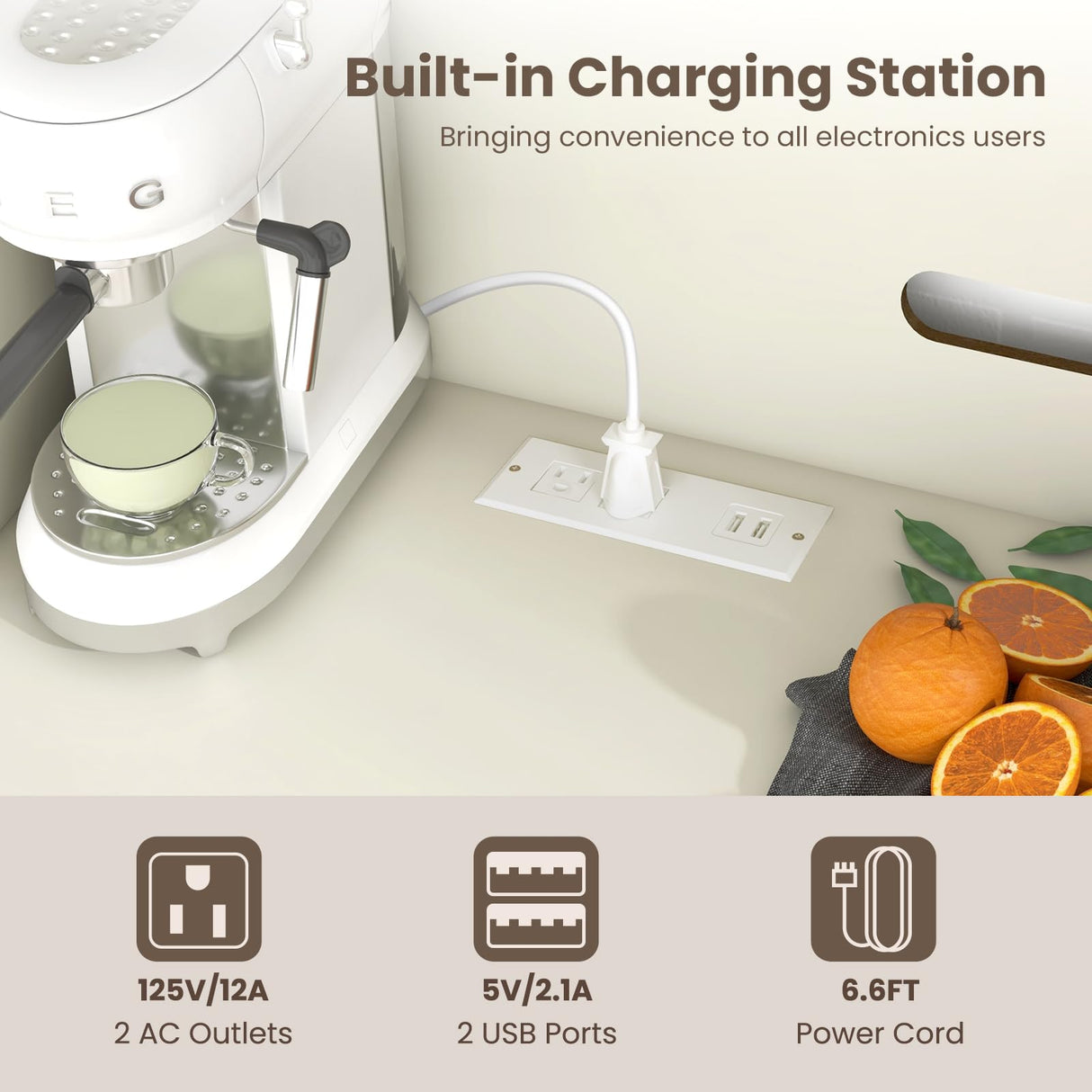 Giantex 71" Buffet Hutch Cabinet with Power Outlet, Kitchen Hutch Sideboard, Buffet Pantry on Island, Wood Kitchenware Server with Drawer, Shelf and Storage Cabinet (White & Walnut) Giantex