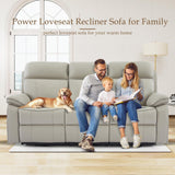 Neptane Power Reclining Sofa with Fold Down Table, Breathable Leather Electric Reclining Couch, Power Loveseat Recliner Sofa with Cup Holders/Outlets/USB-C/A Ports for Living Room(Grey, 3 Seat) Neptane