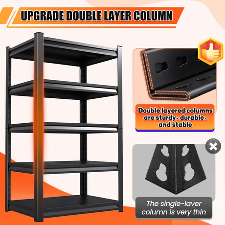 FFVVGH 72 ”H Garage Shelving Heavy Duty, Garage Storage Shelves 2500LBS Industrial Shelving Unit, Adjustable Metal Shelving, Steel Garag Organizer, Rack Shelf for Basement, 72 ”H×36”W×16”D FFVVGH