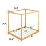 Merax Modern Queen Size Wood Canopy Bed Floor Platform Bed Frame/No Box Spring Needed/Easy Assembly, Nutural Merax