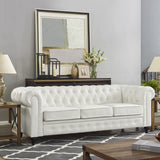 Naomi Home Emery Chesterfield Sofa with Rolled Arms, Tufted Cushions / 3 Seater Sectional Sofa Couch for Small Spaces, Living Room, Bedroom, Apartment Easy Tool-Free Assembly – Off White Naomi Home