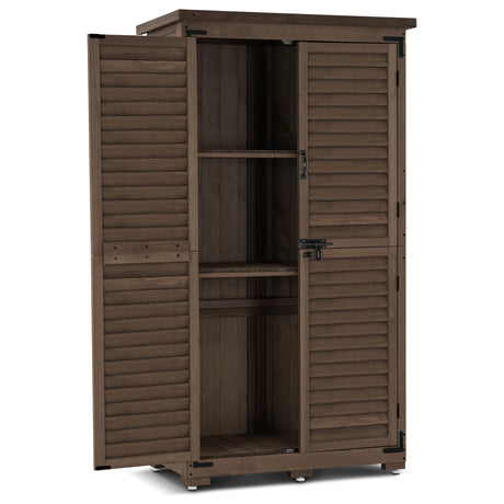 MCombo Outdoor Storage Cabinet, Garden Storage Shed, Outside Vertical Shed with Lockers, Outdoor 63 Inches Wood Tall Cabinet for Yard and Patio 0870 (Brown) MCombo