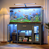 Bestier 55 Gallon Fish Tank Stand with Power Outlet & LED Light, 49.2"x13.8" Heavy-Duty Aquarium Stand with Storage, Dual Glass Cabinet, 8 Thicken Metal Legs, Suit for Reptile/Turtle Terrarium(Black) Bestier