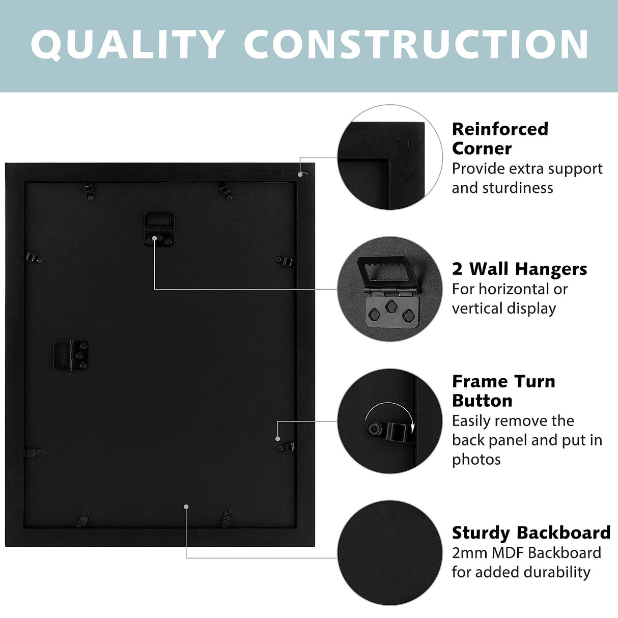 Golden State Art, 11x14 Picture Frame - Rustic Solid Wood with HD Plexiglass - 11 x 14 Picture Frame for Wall Mounting - Horizontal and Vertical Display - Distressed Black Golden State Art