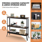 Tangkula Industrial Console Table, 38.5 Inch Long Narrow Sofa Table with Open Storage Shelves, Sturdy Steel Frame, 3-Tier Farmhouse Entryway Table for Hallway, Living Room (Rustic Brown) Tangkula