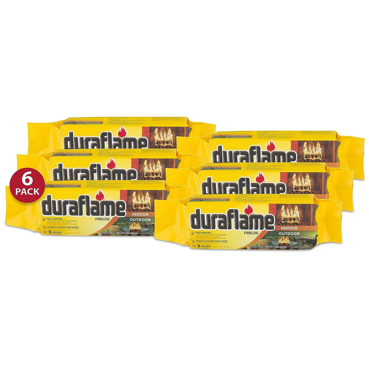 Duraflame 6-Pack Indoor/Outdoor Logs for Fireplace & Fire Pit, 3-Hour Burn, 4.5lb Each Duraflame