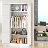 Greenvelly Metal Wardrobe Cabinet with Wooden Handle, 72" Metal Wardrobe Closet with Hanging Rods and Adjustable Shelves, Clothing Storage Closet Cabinet for Home, Office, Employee, Gym (White) Greenvelly