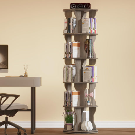 HOVANESTY Rotating Bookshelf, 5 Tier Spinning Bookshelf Tower, Corner Revolving Storage Rack for Bedroom, Study Room, Kids Room, Living Room, Office (Gray, 5 Tier) HOVANESTY