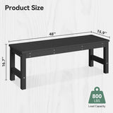 ACUEL 48" HDPE Outdoor Bench, All-Weather & Fade-Resistant 2-Person Garden Bench, Low Maintenance Patio Bench for Garden, Porch & Patio,Black ACUEL
