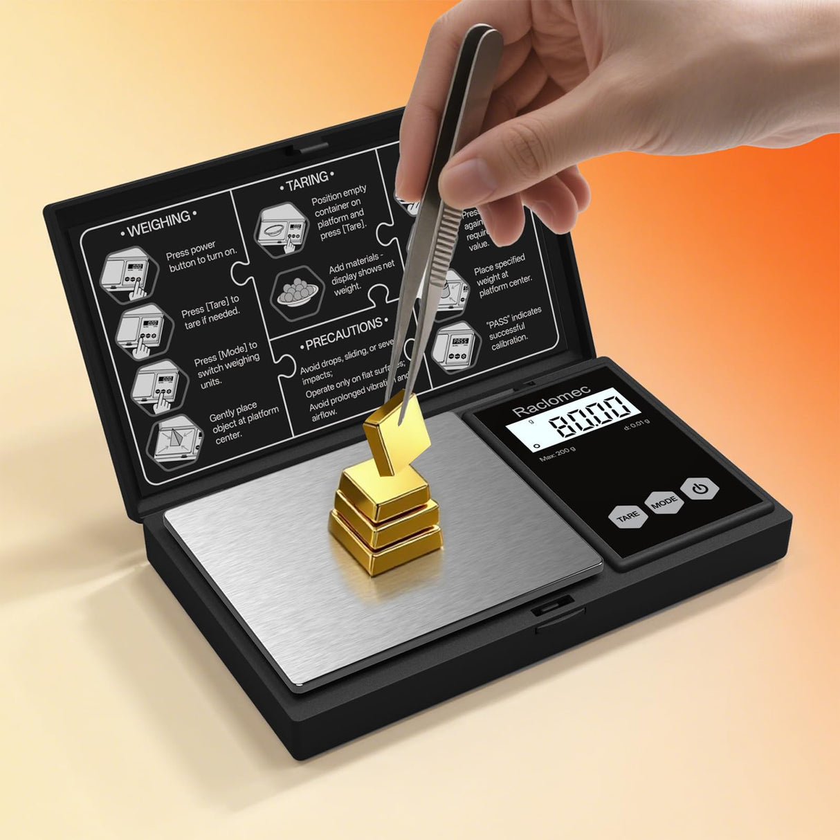 Raclomec Digital Gram Scale 200g x 0.01g Jewelry Scale, Gram, Ounce, Carat, Grain for Food, Small Ingredients, Gemstone, Coins. Raclomec