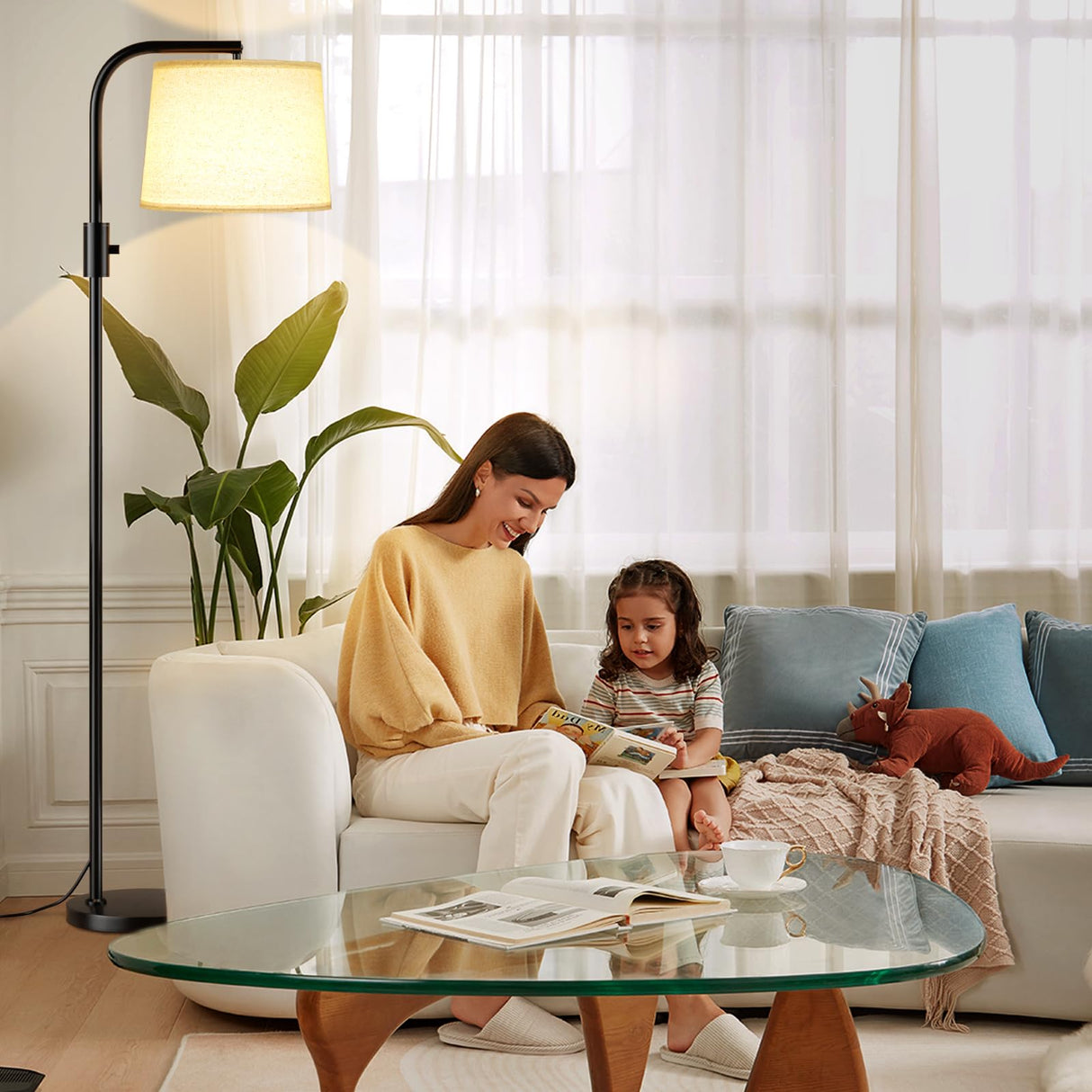 Ambimall 𝐅𝐮𝐥𝐥𝐲 𝐃𝐢𝐦𝐦𝐚𝐛𝐥𝐞 Floor Lamp - Floor Lamps 9W 𝐋𝐄𝐃 Light Bulb Included, Standing Lamps for Living Room with Adjust Head, Modern Standing Tall Light Rotary Switch for Office Ambimall