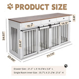 Sunseen Dog Crate Furniture Large Breed Wooden Dog Kennel with Room Divider & 3 Drawer,Double Doors Heavy Duty Dog Crate End Table Indoor TV Stand for Small Medium Large Dog,72''W*24''D*35''H,White sunseen