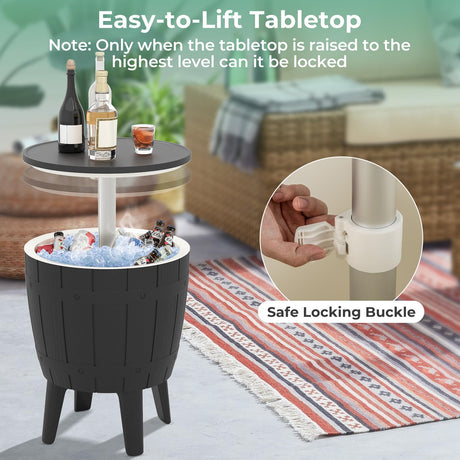 CHEFJOY 10 Gallon Cooler Table, Cool Bar Table with Height Adjustable Tabletop & Drainage Plug, 3-in-1 Cocktail Drinks & Wine, Outdoor Cooler Side Table for Backyard, Party, Poolside (Black) CHEFJOY