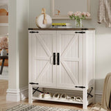 Maupvit Shoe Cabinet with Doors, 6-Tier Farmhouse Shoe Storage Cabinet with Adjustable Shelves, Shoe Shelf, Wooden Shoe Rack Organizer Cabinet for Entryway, Foyer, Hallway, Living Room, White Maupvit