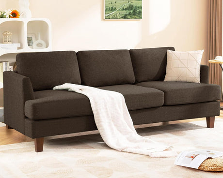 Busaurus 3 Seater Sofa Couch with Deep Seats, 89" Mid Century Modern Upholstered Sofa with Armrests, Comfy Couches for Living Room, Bedroom, Apartment and Office (Brown) Busaurus
