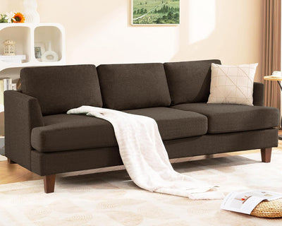 Busaurus 3 Seater Sofa Couch with Deep Seats, 89" Mid Century Modern Upholstered Sofa with Armrests, Comfy Couches for Living Room, Bedroom, Apartment and Office (Brown)