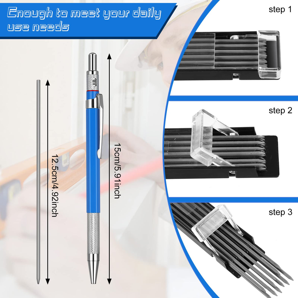 Nezyo 4 Pieces Welder Pencil with 60 Pieces Round Refills Mechanical Pencil Metal Marker Pen for Construction Workers, Metal Work, Welders, Plumbers, Framers (Black, Red, Yellow, Silver) Nezyo