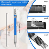 Nezyo 4 Pieces Welder Pencil with 60 Pieces Round Refills Mechanical Pencil Metal Marker Pen for Construction Workers, Metal Work, Welders, Plumbers, Framers (Black, Red, Yellow, Silver) Nezyo