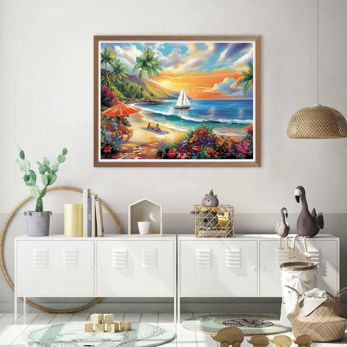 GOUOYANA Beach Diamond Art Kits for Adults, Summer Diamond Art for Beginners, DIY Full Rhinestone 5D Diamond Painting Kits (Gemstone Craft), Home Wall Decoration (12x16 inch) GOUOYANA