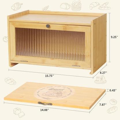 Large Bread Box for Kitchen Countertop - Bamboo Bread Storage Container with Cutting Board and Clear Plexiglass Window, Bread Bin, Farmhouse Bread Box, Bread Holder For Kitchen Counter (Self-Assembly)